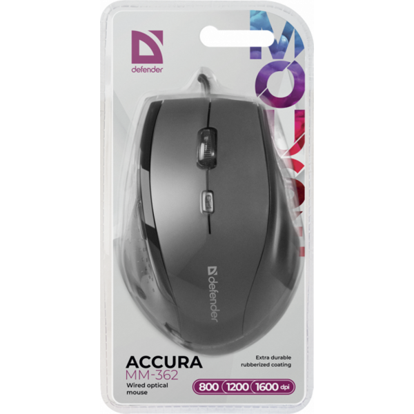 Мишка Defender Accura MM-362, 6кн., 1600 dpi, чорна