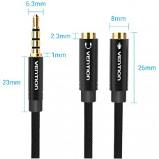 Перехідник Audio Jack TRS M -> 2xF, 1.0м, Cotton braided, чорний, Vention