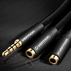 Перехідник Audio Jack TRS M -> 2xF, 1.0м, Cotton braided, чорний, Vention