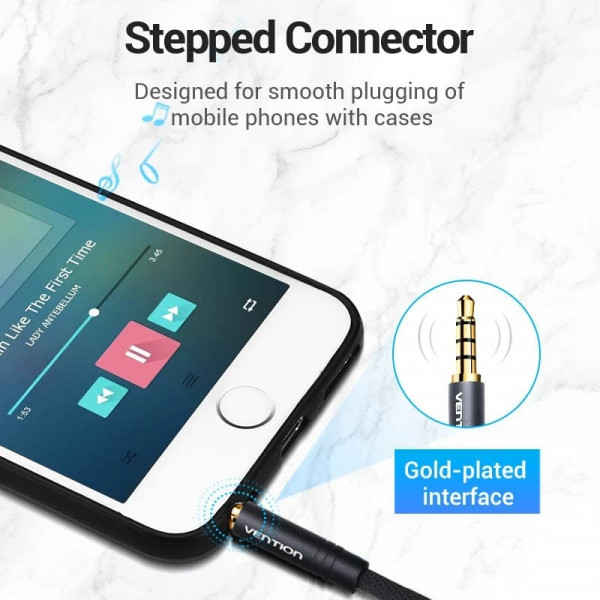 Перехідник Audio Jack TRS M -> 2xF, 1.0м, Cotton braided, чорний, Vention