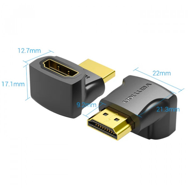 Перехідник HDMI F -> HDMI M, кут 270° 4K 60Hz PVC Vention чорний