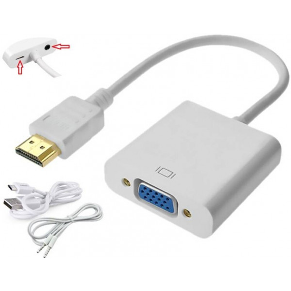 Перехідник HDMI M -> VGA F (з аудіо інтерфейсом) додаткове живлення micro USB білий RTL