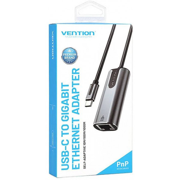Перехідник USB 3.1 Type-C -> Ethernet RJ45 1000Mb Aluminum Vention сірий