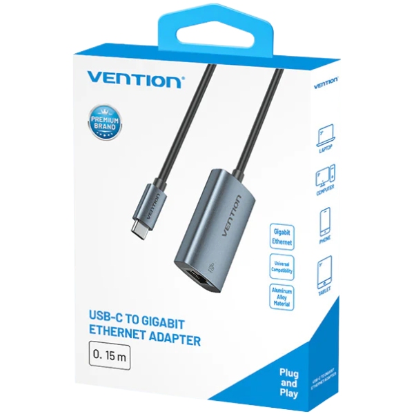 Перехідник USB 3.1 Type-C -> Ethernet RJ45 1000Mb чорний Aluminum Alloy Type Vention