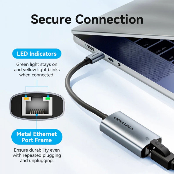 Перехідник USB 3.1 Type-C -> Ethernet RJ45 1000Mb чорний Aluminum Alloy Type Vention