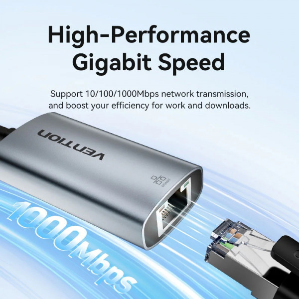 Перехідник USB 3.1 Type-C -> Ethernet RJ45 1000Mb чорний Aluminum Alloy Type Vention