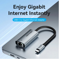 Перехідник USB 3.1 Type-C -> Ethernet RJ45 1000Mb чорний Aluminum Alloy Type Vention