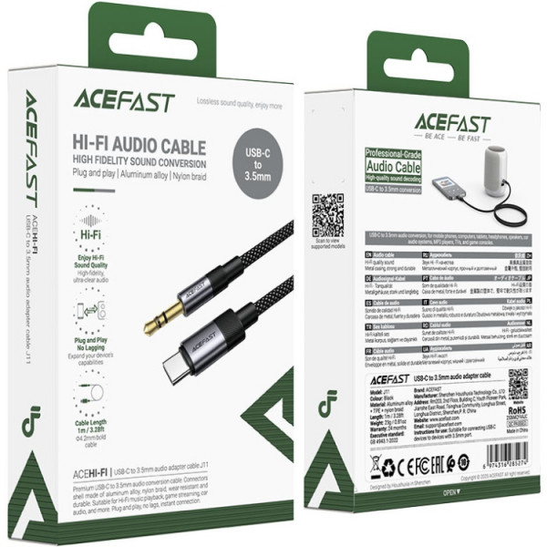 Перехідник USB-C -> 3.5 mm (F) 15cm audio converter J11 Acefast black