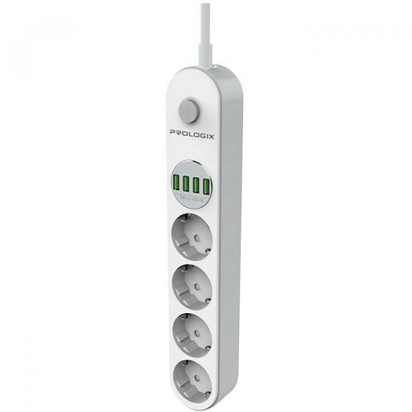 Power filtr 2.0м ProLogix Premium (PR-SE4432W) 4 розетки, 4 USB, білий