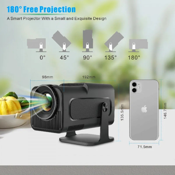 Проєктор AGN HY320 LED projector FullHD 300AL 16:9 H726 1G/8G Android 14 HDMI WiFi BT сірий