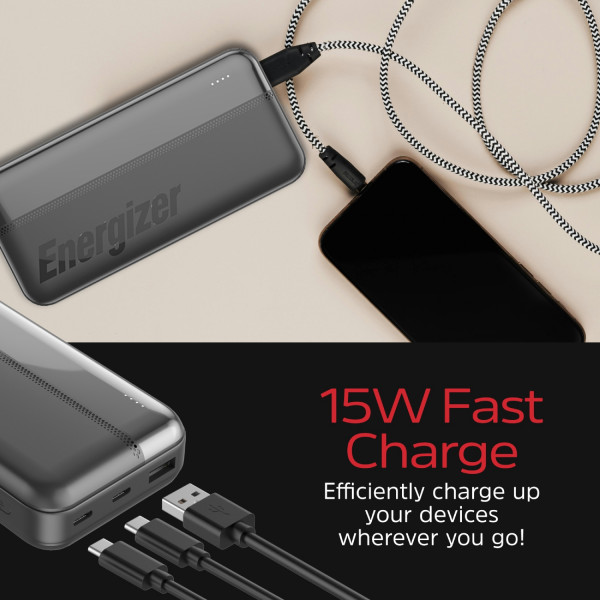 УМБ Energizer 20000mAh 15W, USB-А, 2хUSB-C Black
