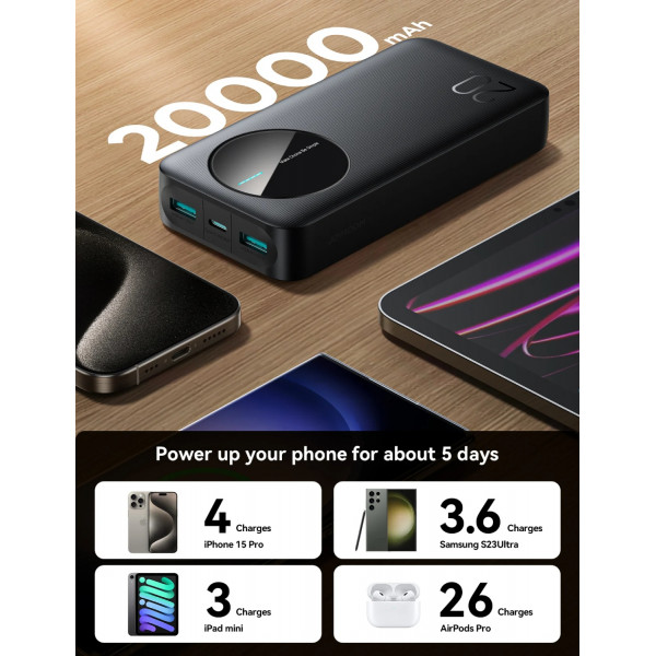 УМБ Joyroom 20000mAh 12W 2xUSB-A, USB-C In/Out Black