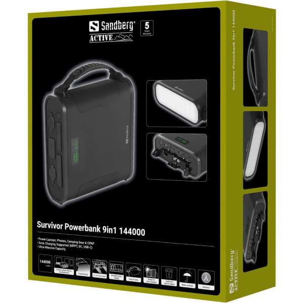 УМБ Sandberg 144000mAh Survivor 460.8 Вт/год, DC12-24В, 2xUSB-C, 2xUSB-A, 2xCar Lighter, MTTP