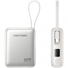 УМБ Vention 10000mAh 45W PD, QC3.0 USB-C In/Out, with Built-in USB-C and Lightning Cables Beige