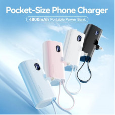 УМБ Vention 4800mAh 22,5W PD, USB-C In/Out, LED display, with built-in USB-C cable Pink