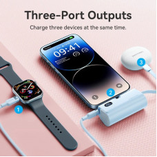 УМБ Vention 4800mAh 22,5W PD, USB-C In/Out, LED display, with built-in USB-C cable Pink