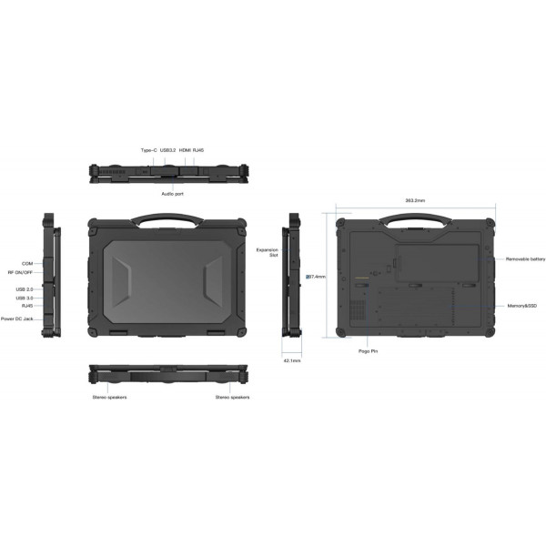 Захищений ноутбук AGN x14A 14"FHD LCD /i5-1235U/ 16G+512SSD/IP65 MIL-STD-810H Black