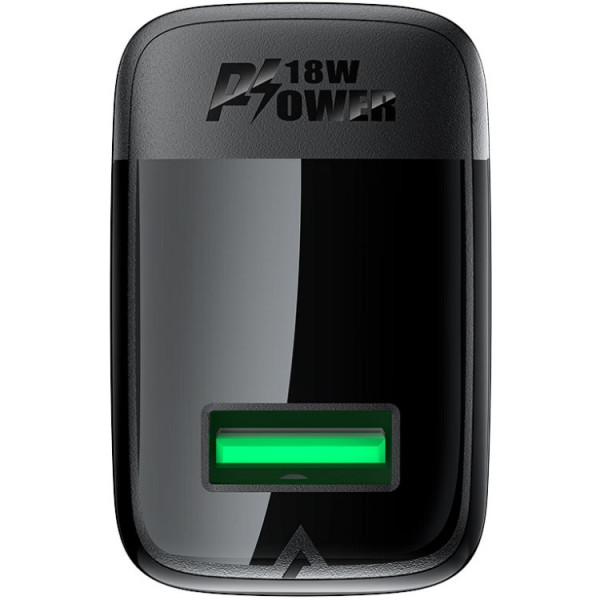 Зарядний пристрій 1xUSB-A 18W + Type-C cable A90 Fast Charger Black Acefast