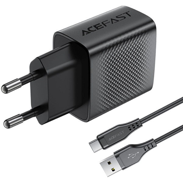 Зарядний пристрій 1xUSB-A 18W + Type-C cable A90 Fast Charger Black Acefast