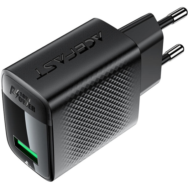 Зарядний пристрій 1xUSB-A 18W + Type-C cable A90 Fast Charger Black Acefast