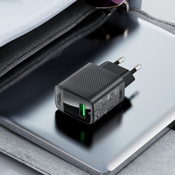 Зарядний пристрій 1xUSB-A 18W + Type-C cable A90 Fast Charger Black Acefast