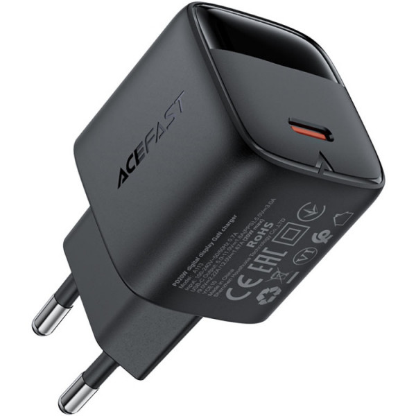 Зарядний пристрій 1xUSB-C 20W Gan A113 Fast Charger with digital display black Acefast