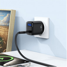 Зарядний пристрій 1xUSB-C 20W Gan A113 Fast Charger with digital display black Acefast