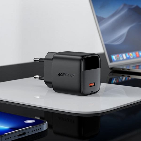 Зарядний пристрій 1xUSB-C 20W Gan A113 Fast Charger with digital display black Acefast