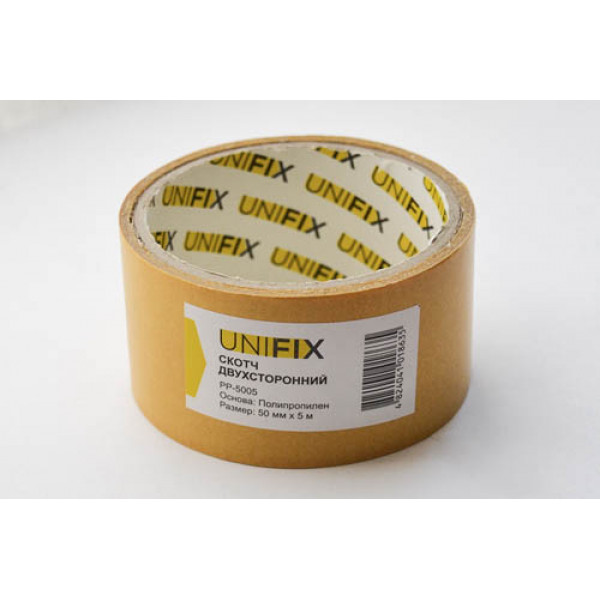 Стрічка клейка двостороння на поліпропіленовій основі 50мм*5м UNIFIX