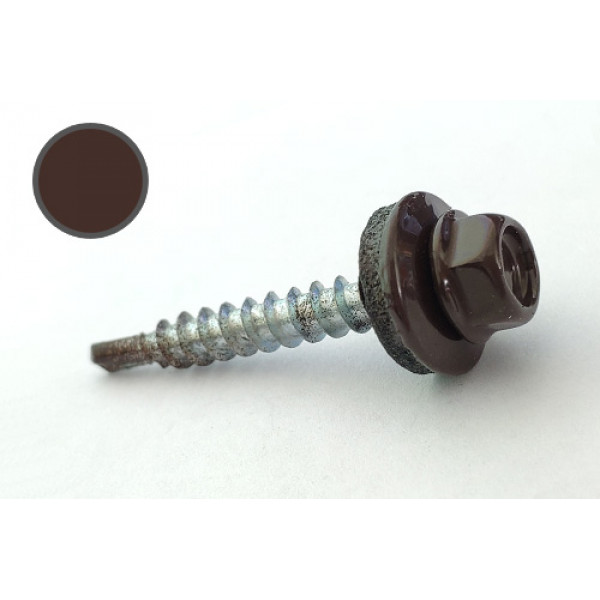 Саморіз покрівельний 4,8*35 DIN 7504K RAL 8017 до дерева (ящ. 1600шт) (колір - шоколадно-коричневий) APRO