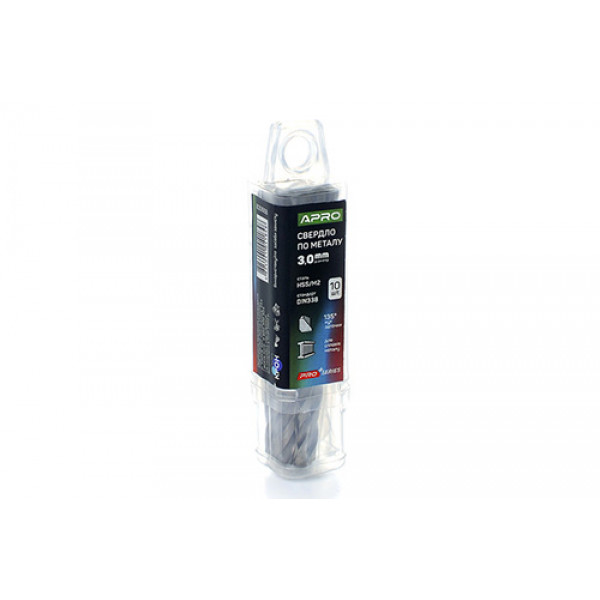 Свердло по металу HSS/M2 (6542) ?3,0мм (тубус, кратно 10шт) PRO APRO. Ціна за 1шт. Кратно пачці