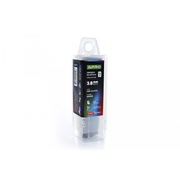 Свердло по металу кобальтове HSS-Co/M35 ?3.8мм (тубус, кратно 10шт) PRO APRO. Ціна за 1шт. Кратно пачці