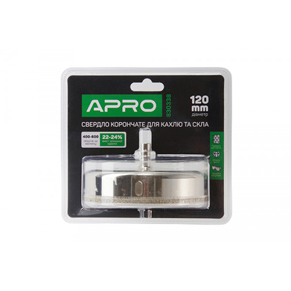 Свердло трубчате с алмазним напиленням для скла і кахлю 120мм APRO
