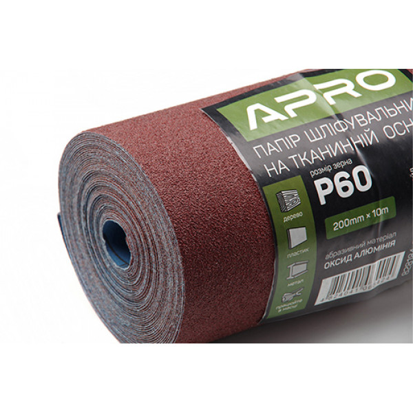 Папір шліфувальний P60 рулон 200мм*10м (тканинна основа) APRO
