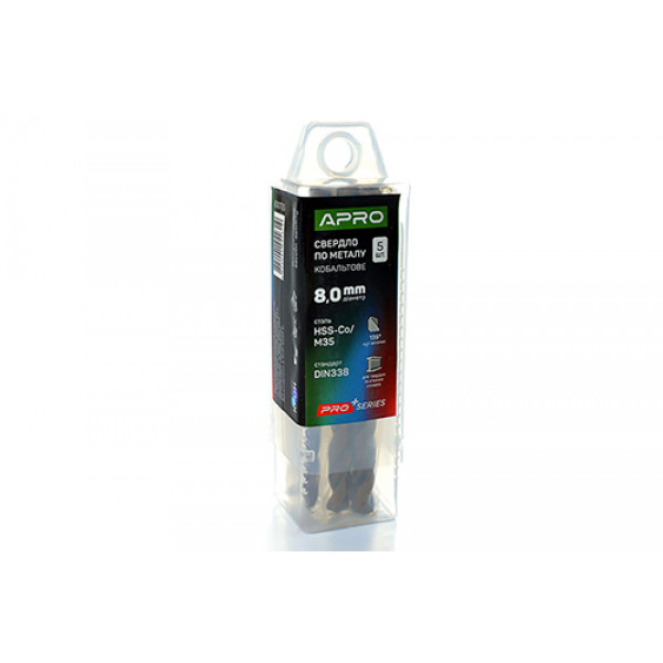 Свердло по металу кобальтове HSS-Co/M35 ?8.0мм (тубус, кратно 5шт) PRO APRO. Ціна за 1шт. Кратно пачці