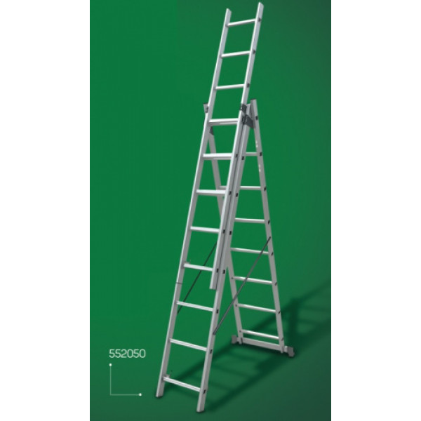 Драбина універсальна 3-секційна алюмінієва 3x8 сходинок APRO