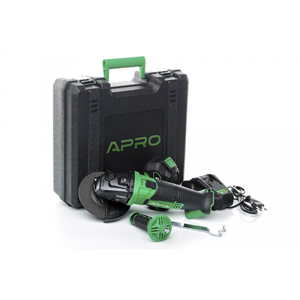 Кутошліфувальна машина (болгарка) APRO 20В, 125мм, 4А, 20AG, 1 АКБ, ЗУ, кейс