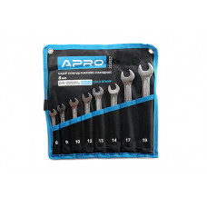 Набір ключів ріжково-накидних CrV 8 шт (8-10, 12-14, 17, 19мм) (холодний штамп DIN3113) APRO