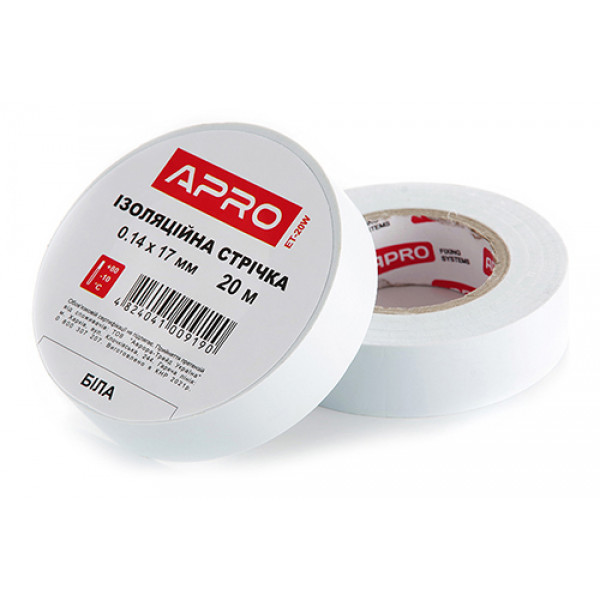Ізоляцiйна стрiчка біла 0.14х17мм 20м (пачка, кратно 10шт) APRO. Ціна за 1шт. Кратно пачці