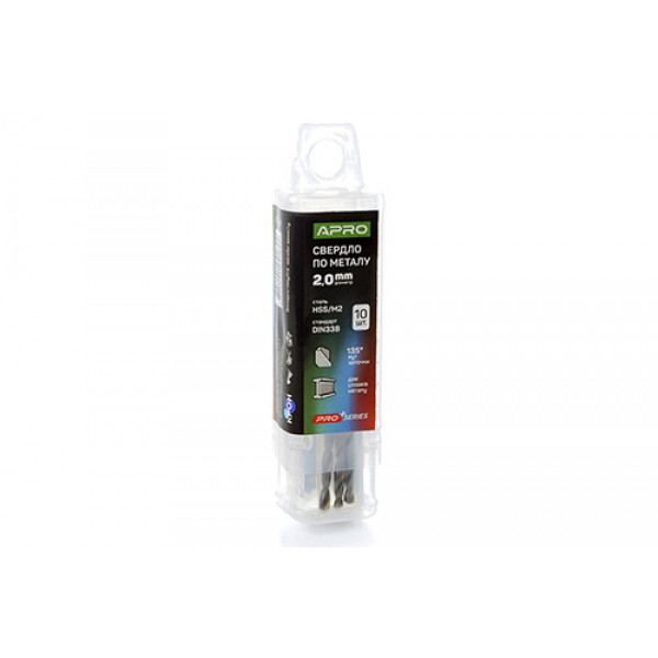 Свердло по металу HSS/M2 (6542) ?2,0мм (тубус, кратно 10шт) PRO APRO. Ціна за 1шт. Кратно пачці