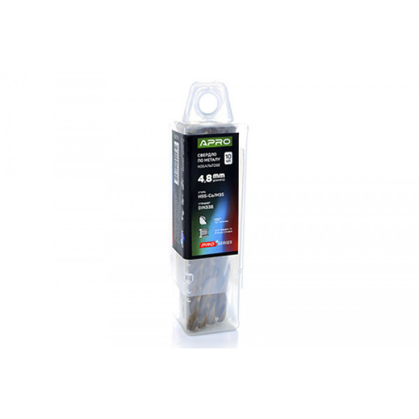 Свердло по металу кобальтове HSS-Co/M35 ?4.8мм (тубус, кратно 10шт) PRO APRO. Ціна за 1шт. Кратно пачці