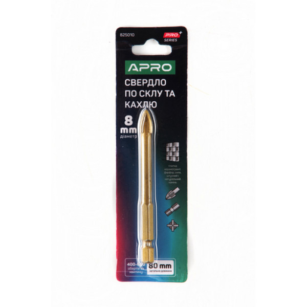 Свердло по склу і кахлю 4 грані HEX 8мм PRO APRO