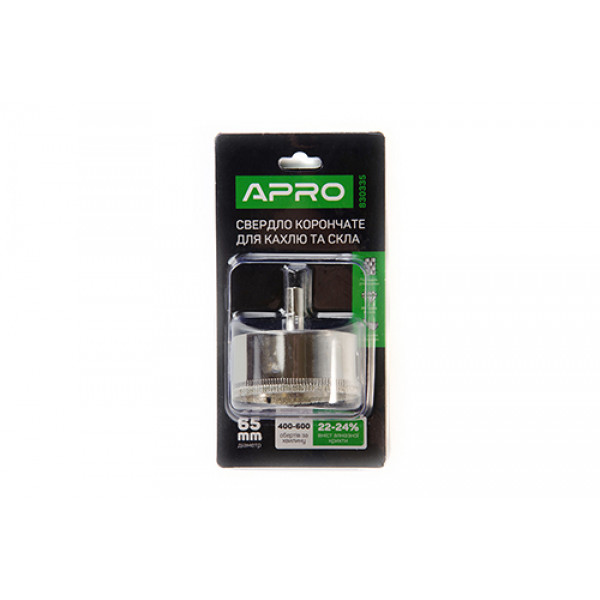 Свердло трубчате с алмазним напиленням для скла і кахлю 65мм APRO