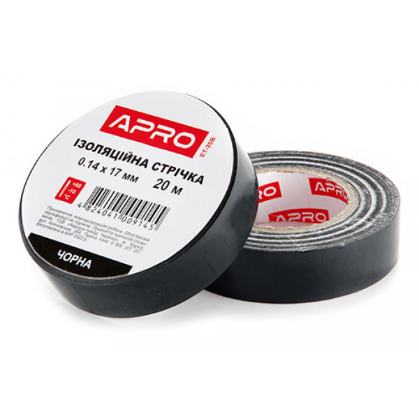 Ізоляцiйна стрiчка чорна 0.14х17мм 20м (пачка, кратно 10шт) APRO. Ціна за 1шт. Кратно пачці
