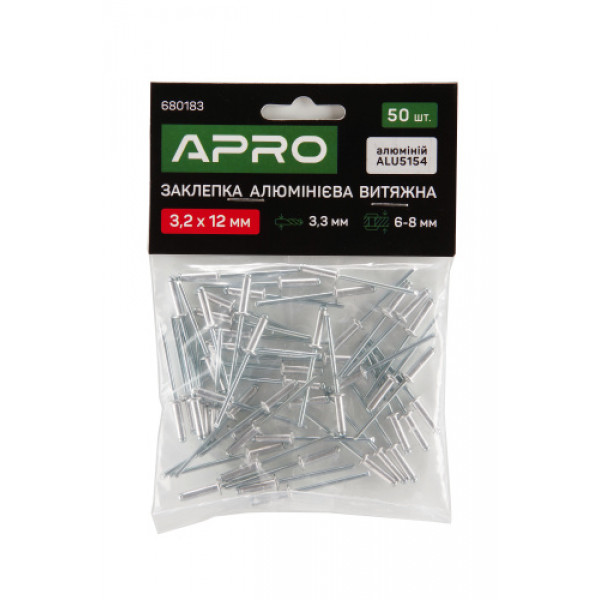 Заклепка алюмінієва витяжна 3.2х10мм 50шт APRO