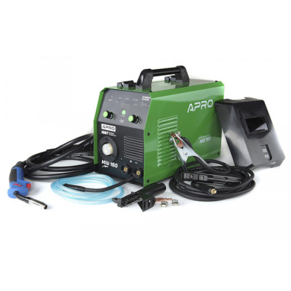 Зварювальний напівавтомат інверторний APRO MIG-160, 20-160А, ел.4мм, пр.0.8-1мм 5кг 2.5+1.5+3м (набір кабелів)