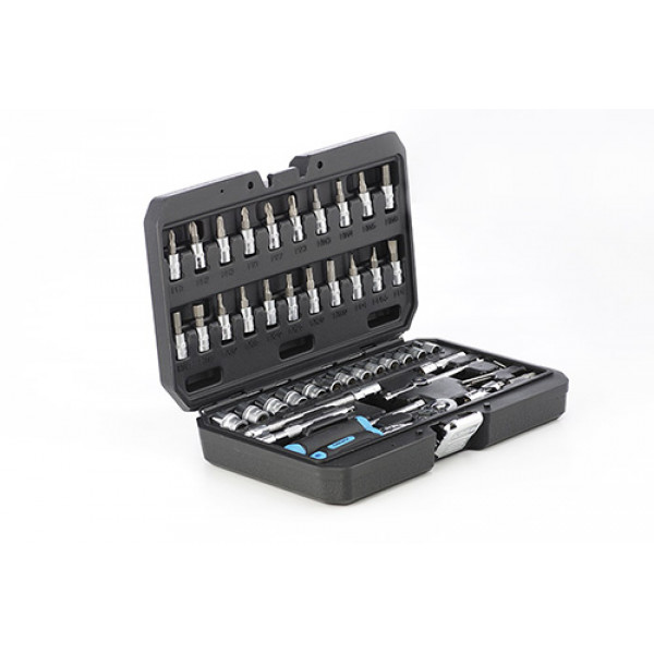 Набір насадок (інструментів) торцевих з тріскачкою CrV 1/4 (90т) (46шт) APRO