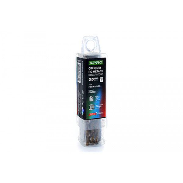 Свердло по металу кобальтове HSS-Co/M35 ?3.0мм (тубус, кратно 10шт) PRO APRO. Ціна за 1шт. Кратно пачці