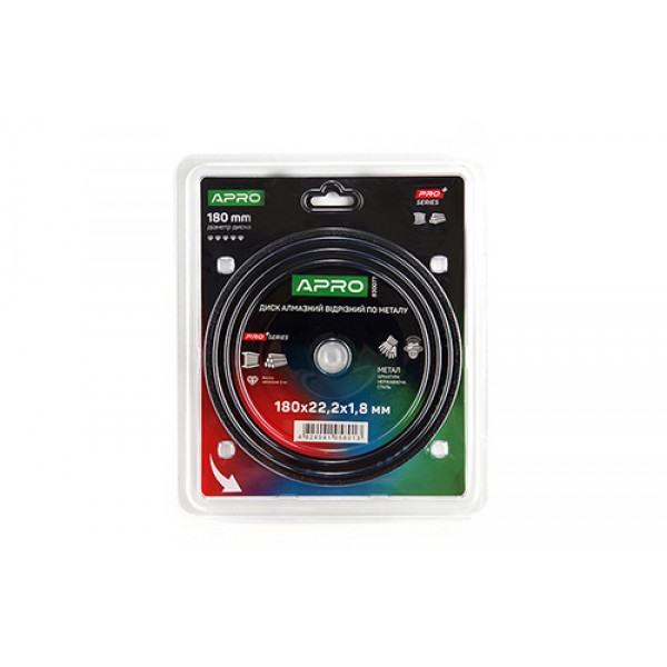 Диск алмазний по металу 180х1.8х22.2мм APRO PRO