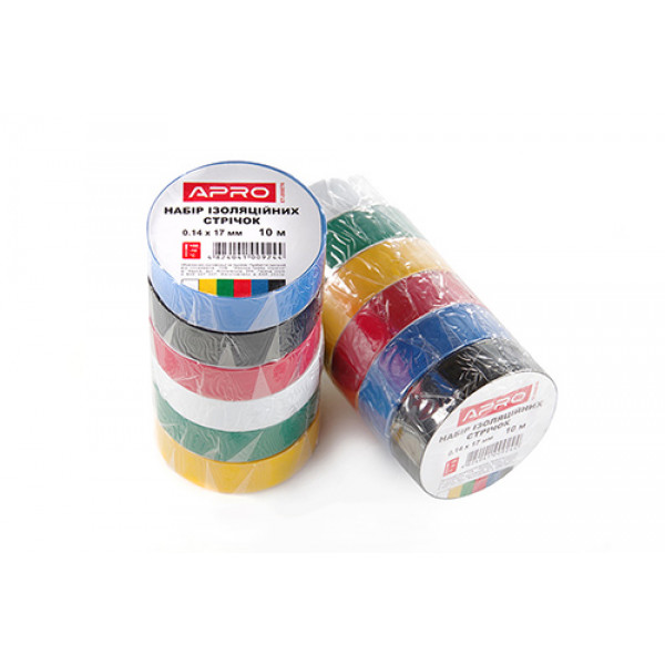 Набір ізоляційної стрічки 0,14мм*17мм*10м чорна, синя, червона, жовта, зелена, біла APRO